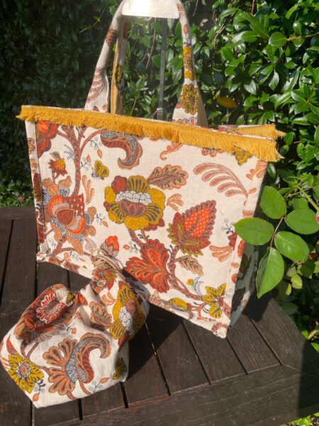 Tote in tessuto fiorato colori autunnali