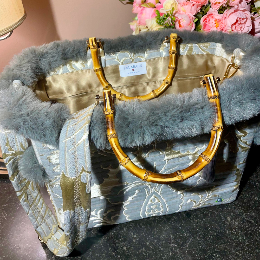 Lalabags in broccato con bordura in pelliccia sintetica